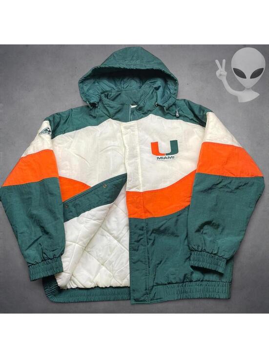 Apex Other - Apex One Men's XL Miami Hurricanes 90s Vintage Quilted Puffer Jacket Green Y2K